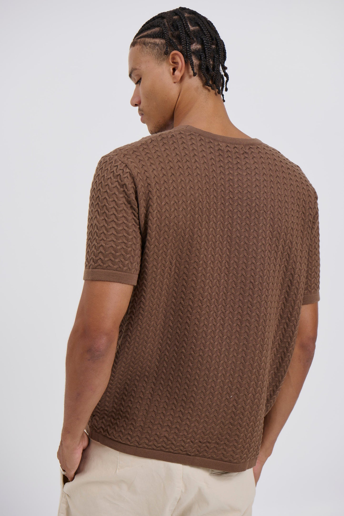 Carter Knitted Crew Tee Choc - FINAL SALE