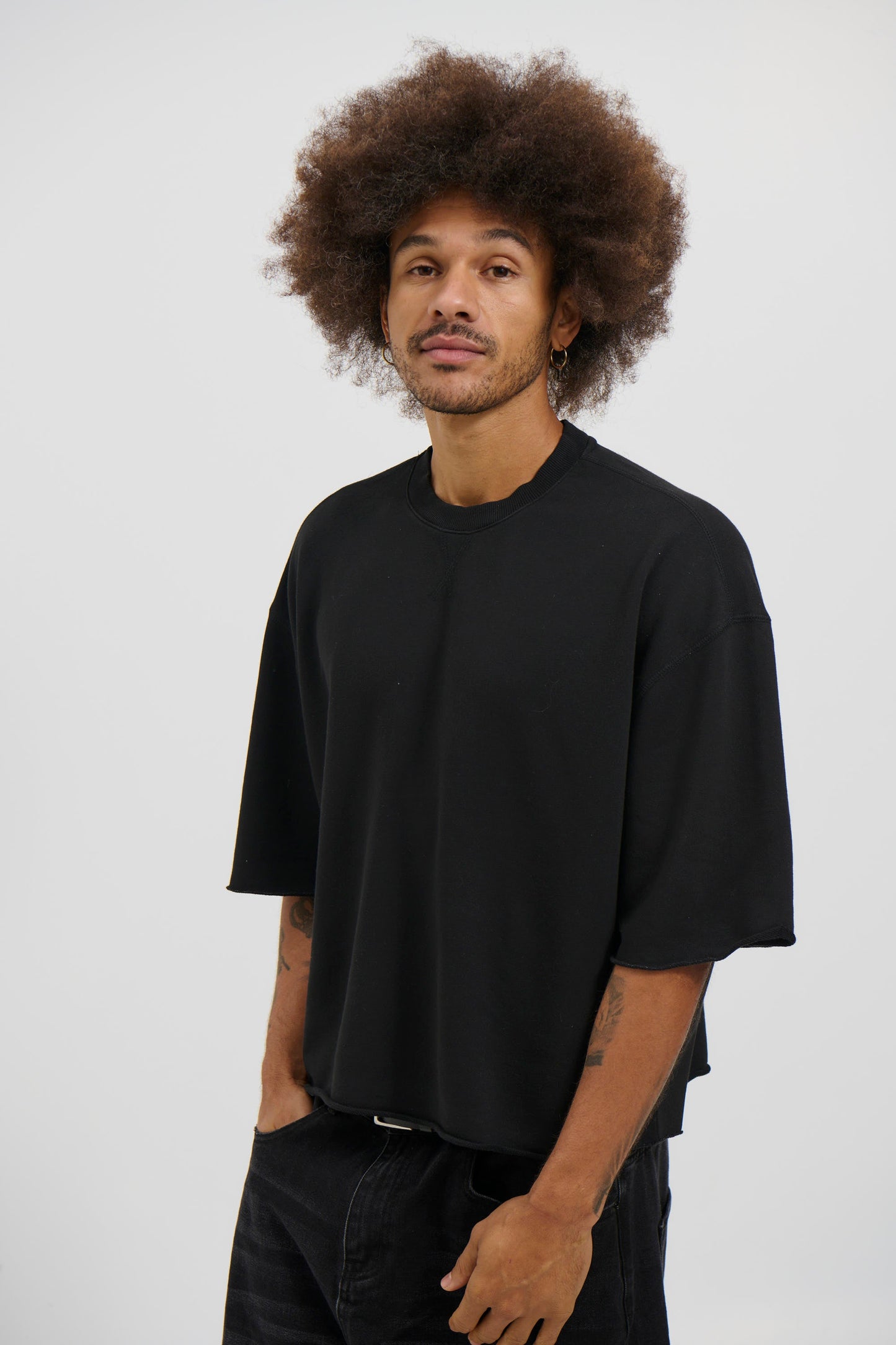Crop Box Fleece Tee Wash Black