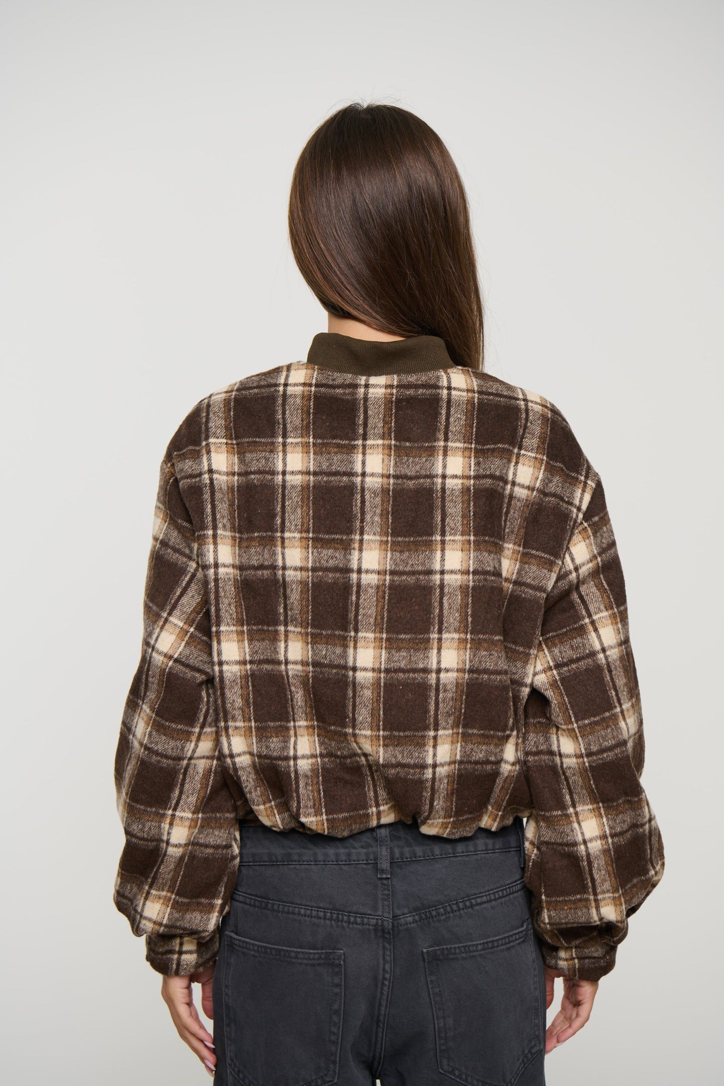 Clara Bomber Brown Check