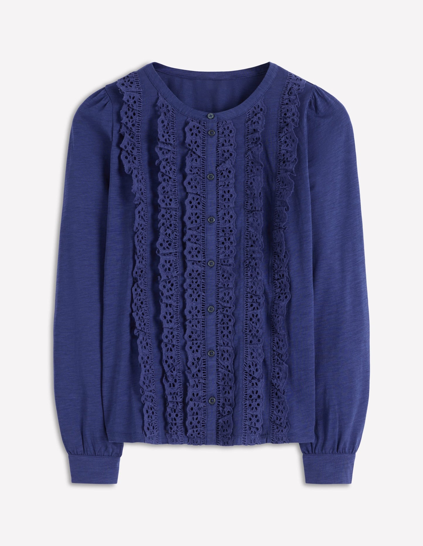 Broderie Ruffle Jersey Shirt-Starboard Blue