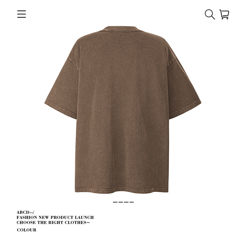 American vintage street T-shirt pure cotton retro men's and women's summer loose
