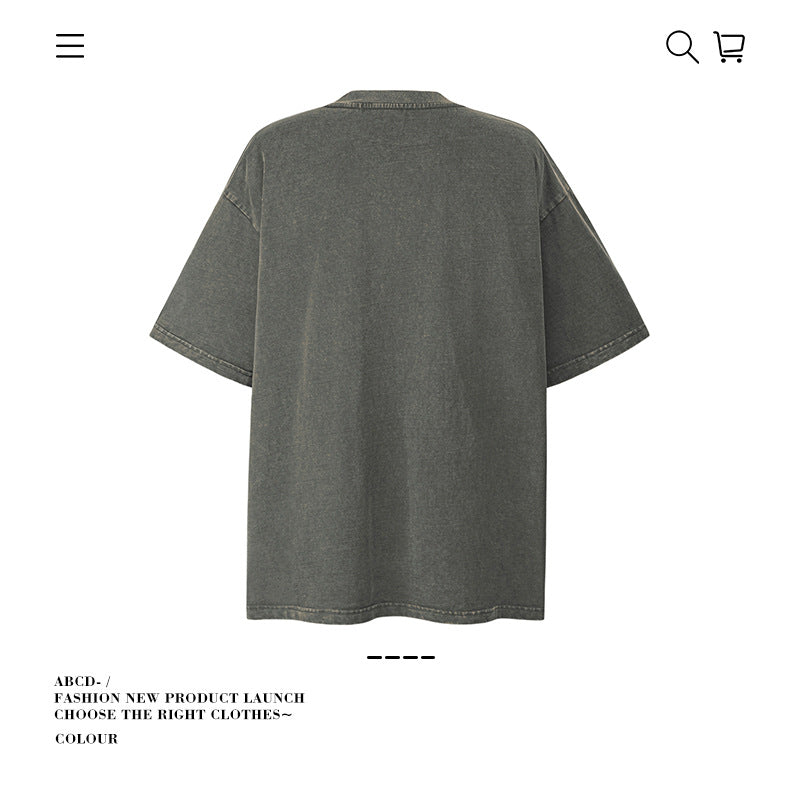 American vintage street T-shirt pure cotton retro men's and women's summer loose top