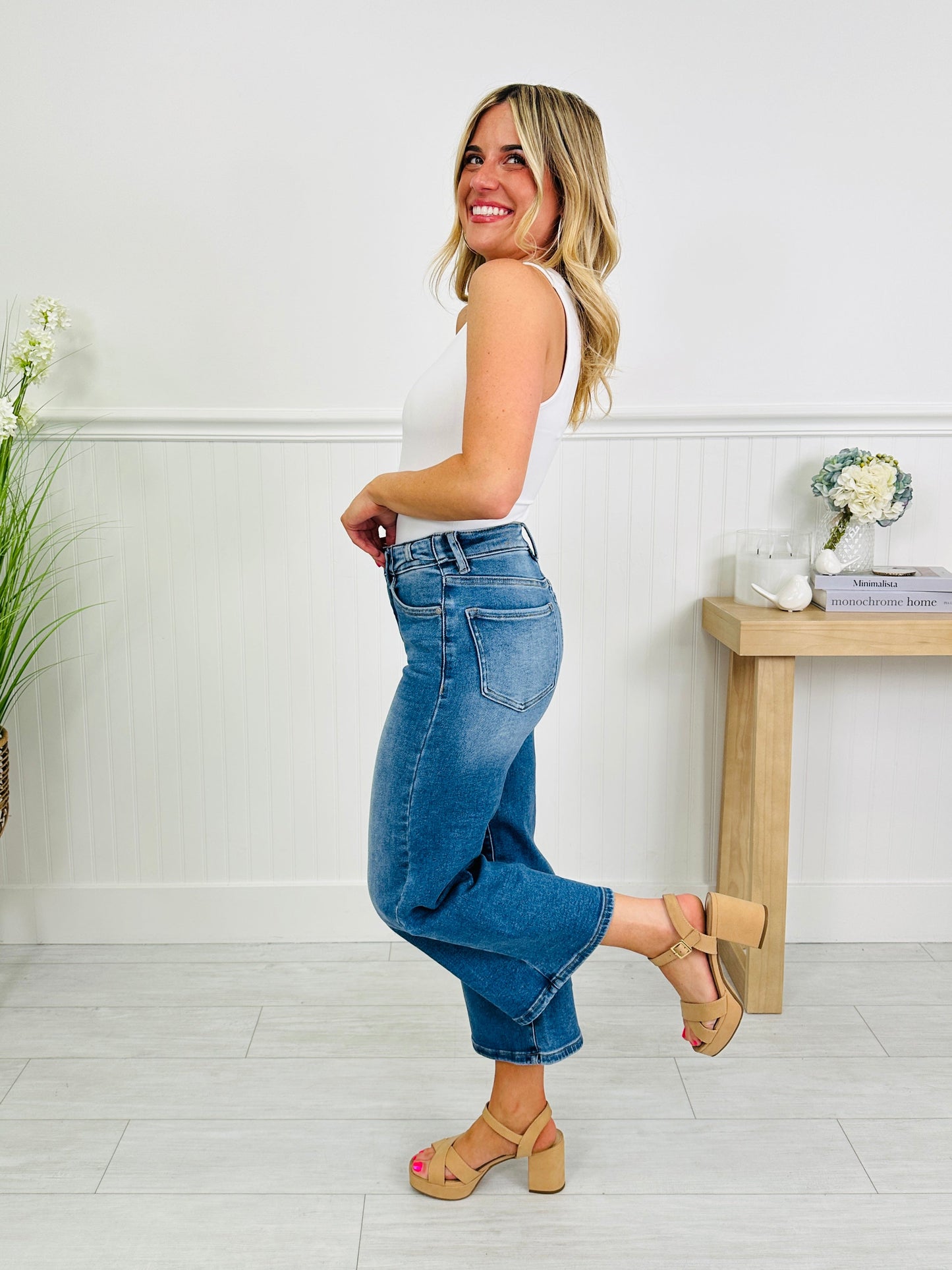 Put a Bow On It Tummy Control Wide Leg Cropped Jeans