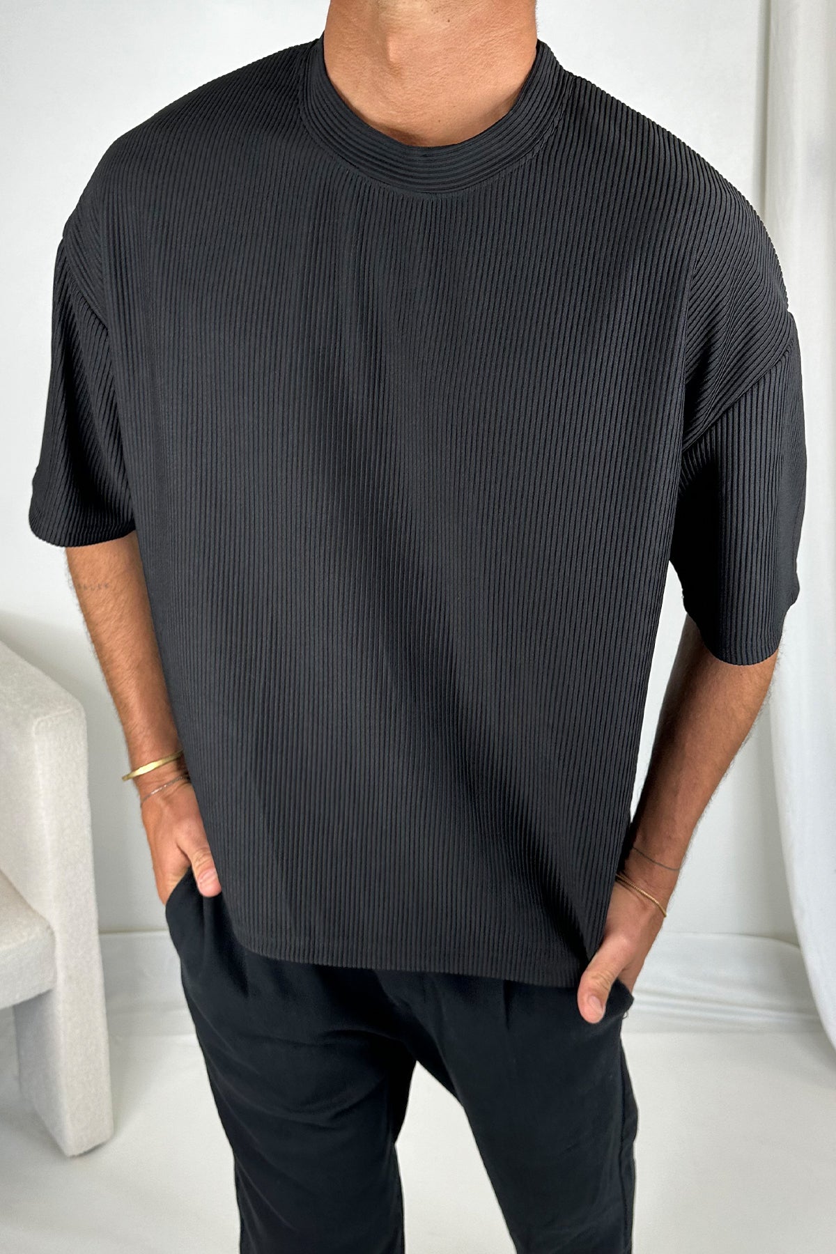 Crop Box Tee Ribbed Black - FINAL SALE