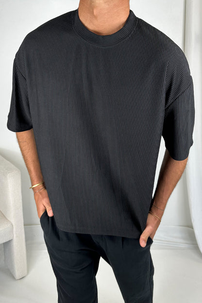 Crop Box Tee Ribbed Black - FINAL SALE