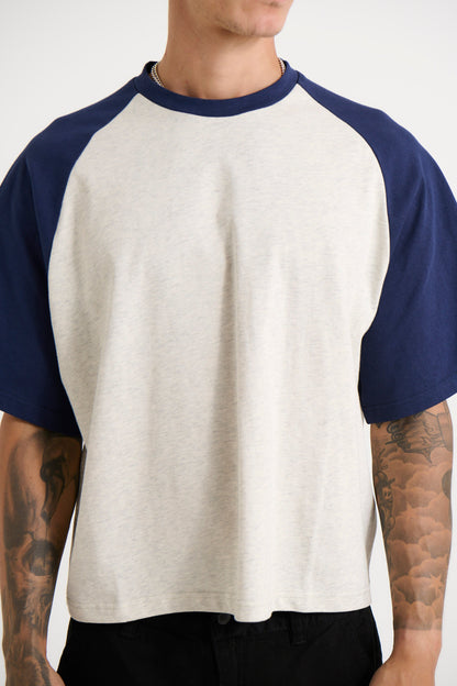 Crop Box Tee Raglan Navy