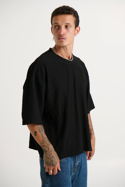 Crop Box Tee Ribbed Black - FINAL SALE