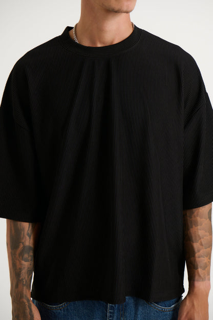 Crop Box Tee Ribbed Black - FINAL SALE