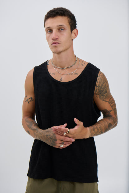 Joe Waffle Tank Black - FINAL SALE