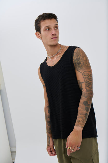 Joe Waffle Tank Black - FINAL SALE