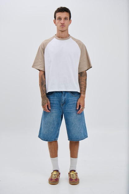 Crop Box Tee Raglan Light Khaki - FINAL SALE