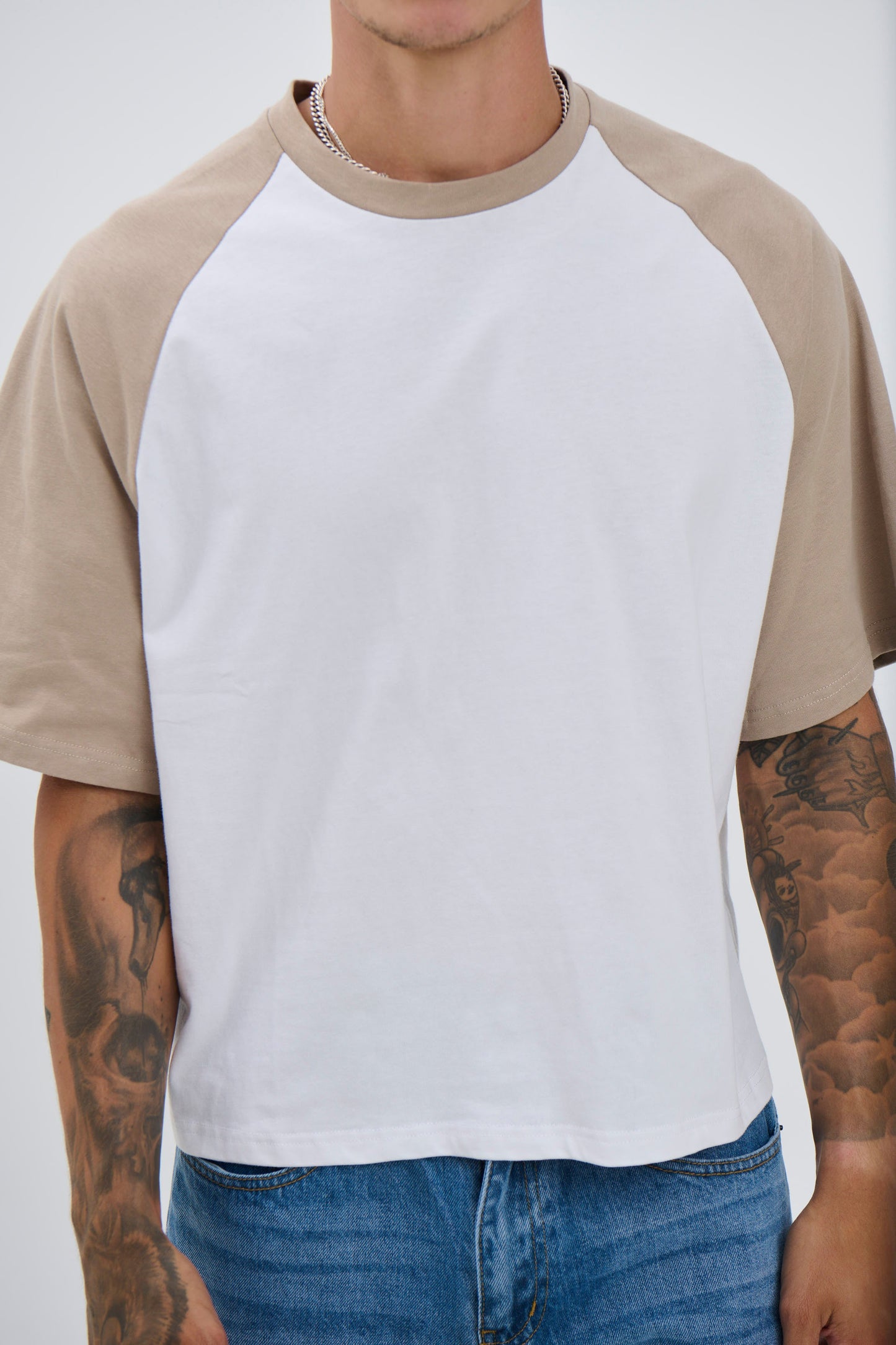 Crop Box Tee Raglan Light Khaki - FINAL SALE