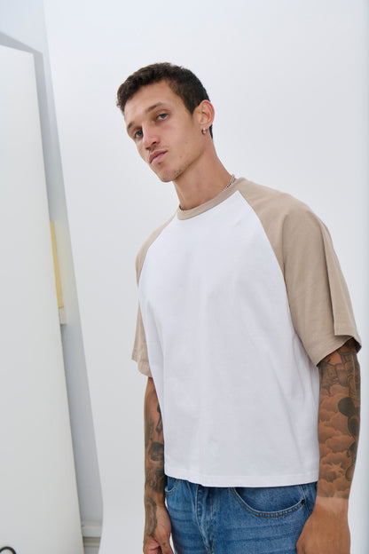 Crop Box Tee Raglan Light Khaki - FINAL SALE