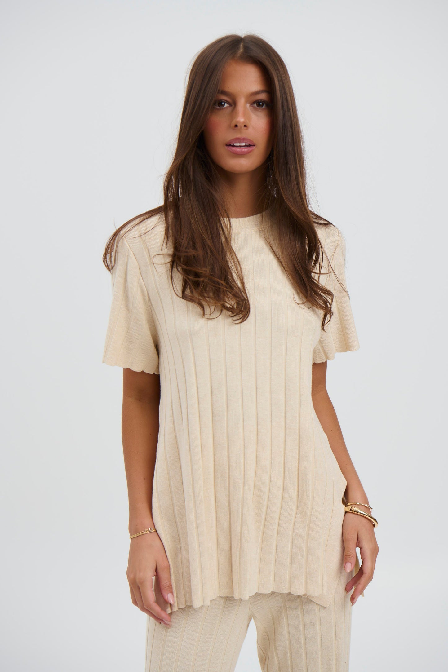 Leighton Ribbed Top Bone - FINAL SALE