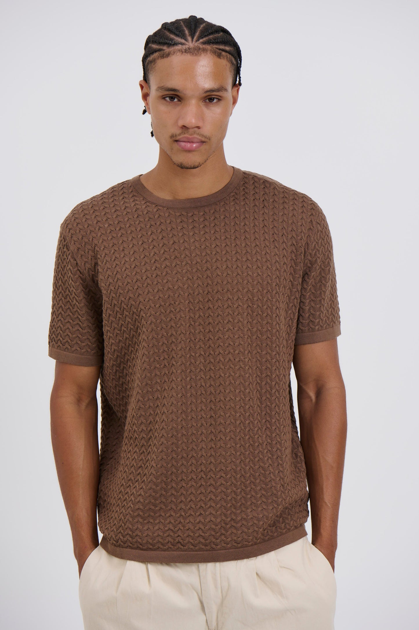 Carter Knitted Crew Tee Choc - FINAL SALE