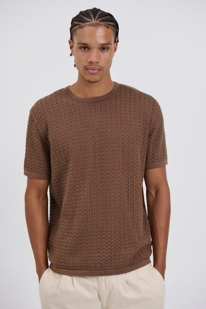 Carter Knitted Crew Tee Choc - FINAL SALE