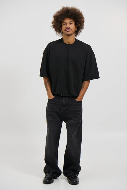 Crop Box Fleece Tee Wash Black