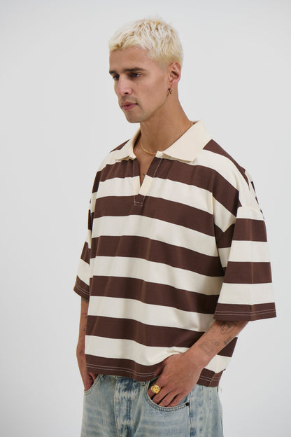 Jersey Crop Polo Stripe Choc