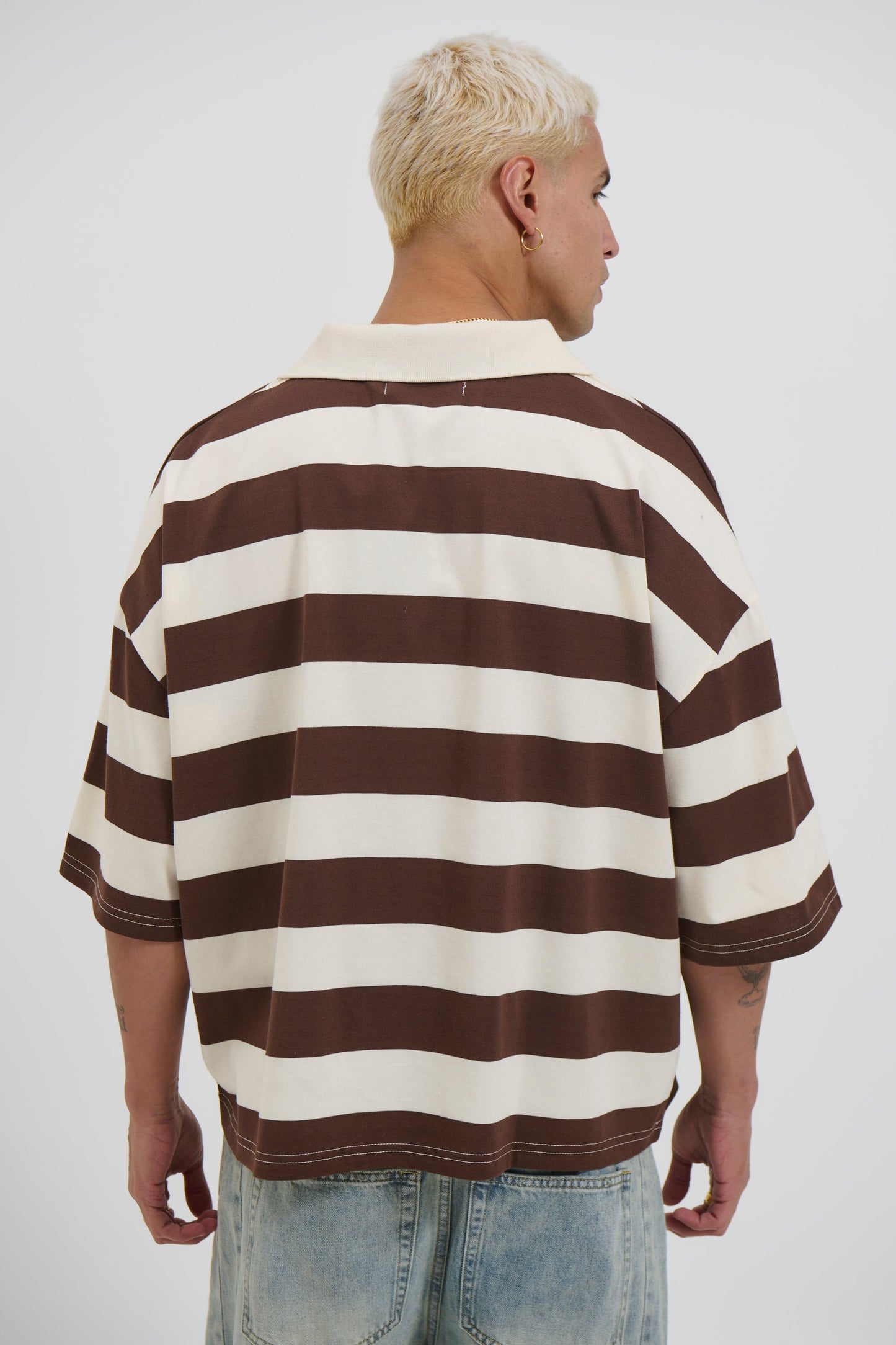 Jersey Crop Polo Stripe Choc