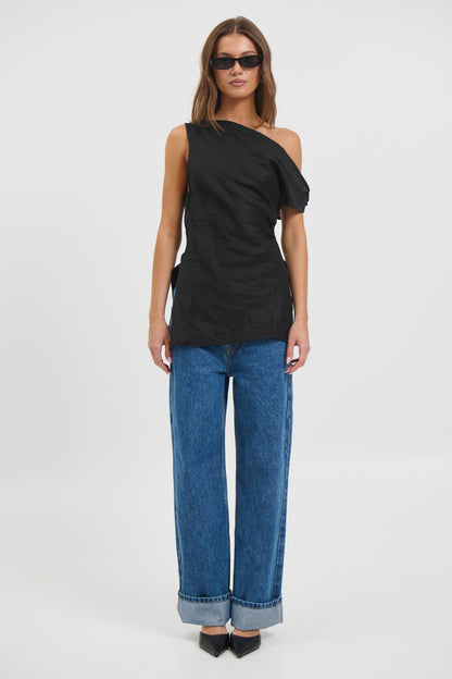 Lucy Linen Top Black - FINAL SALE