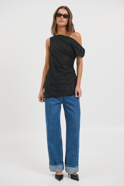 Lucy Linen Top Black - FINAL SALE