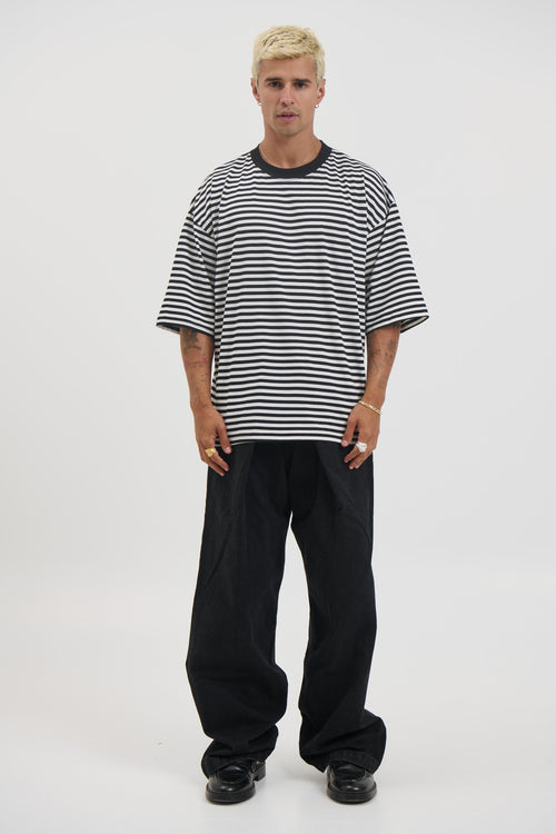 Lesley Stripe Crew Tee Black - FINAL SALE