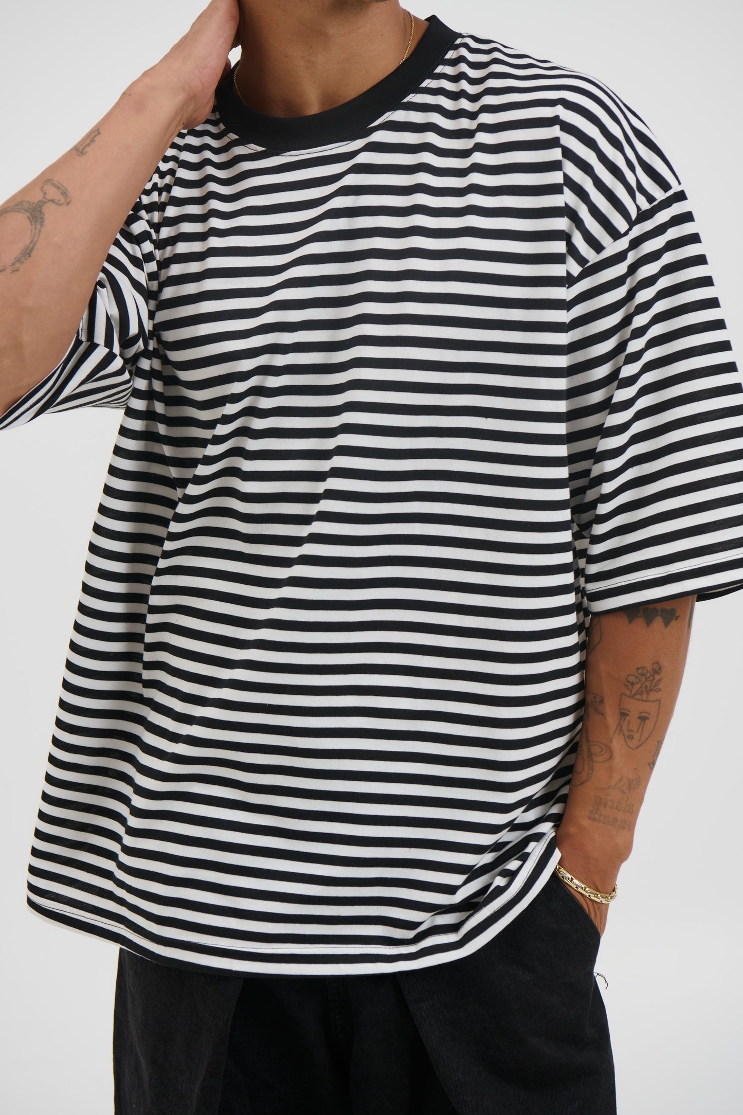 Lesley Stripe Crew Tee Black - FINAL SALE