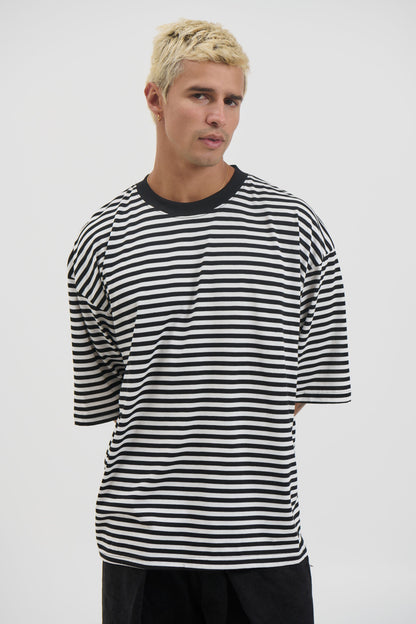 Lesley Stripe Crew Tee Black - FINAL SALE