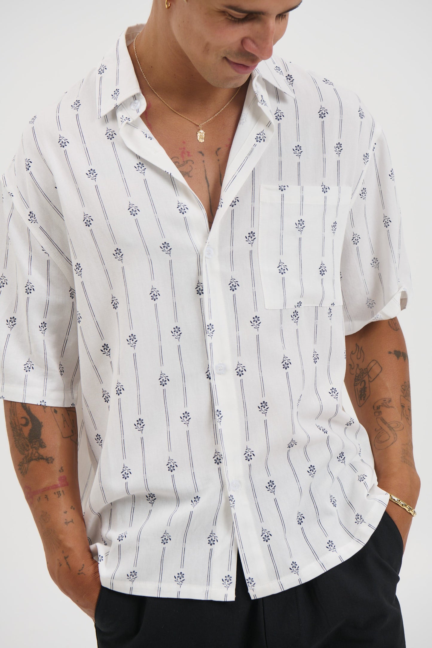 Jayden Stripe Floral Shirt White - FINAL SALE