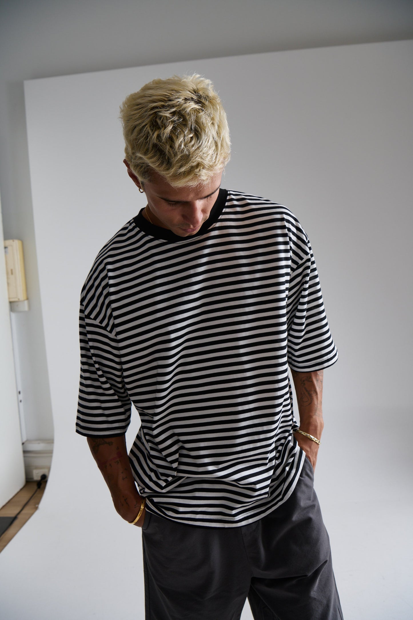 Lesley Stripe Crew Tee Black - FINAL SALE