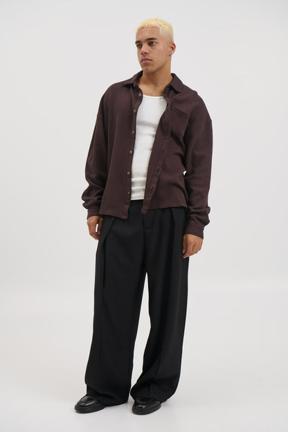 Long Sleeve Waffle Shirt Choc