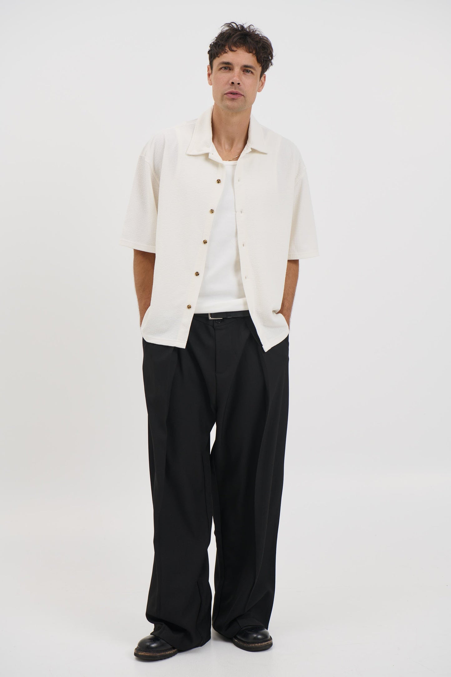 Lucas Drop Shirt Soft Texture White - FINAL SALE
