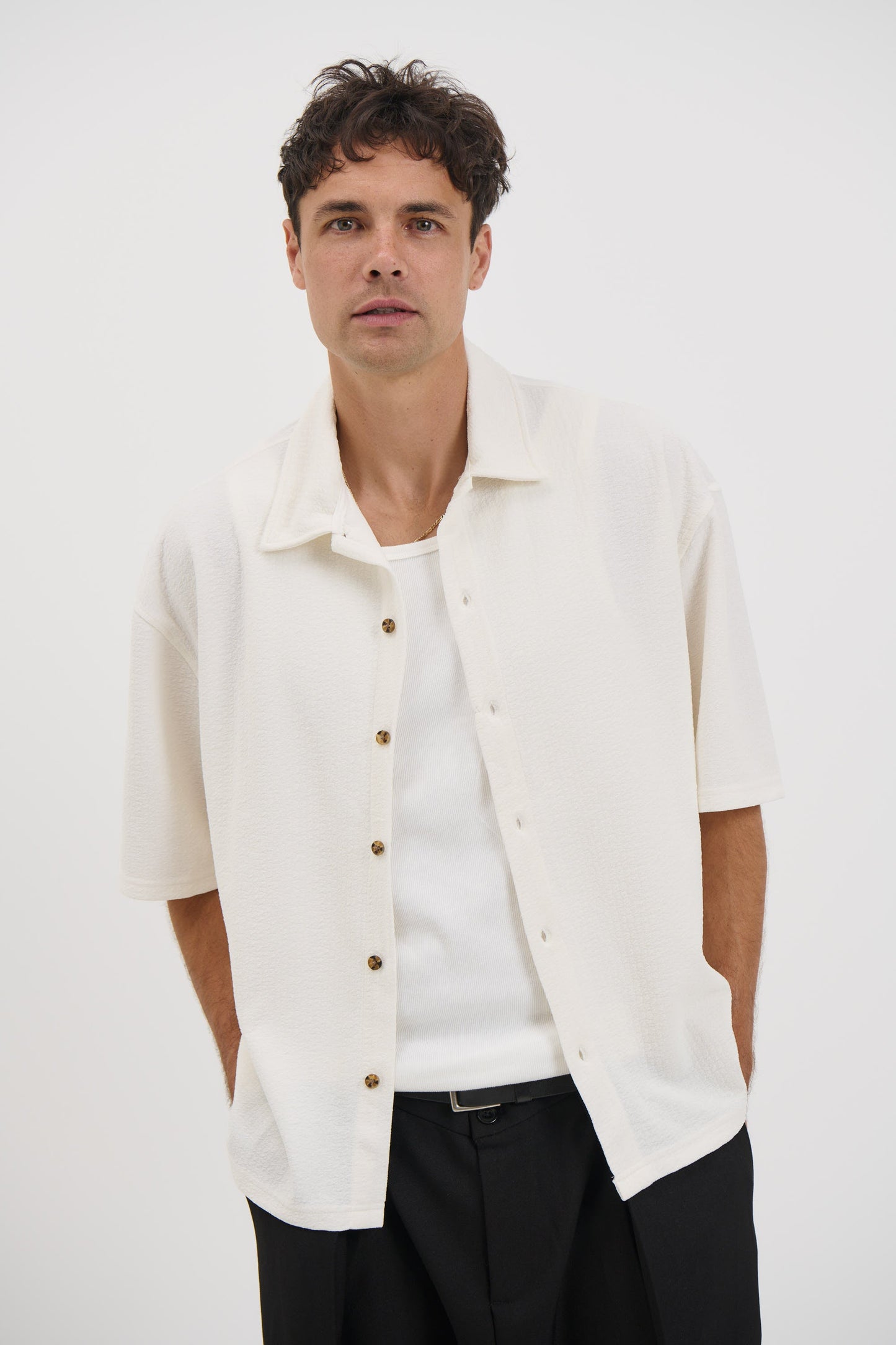 Lucas Drop Shirt Soft Texture White - FINAL SALE
