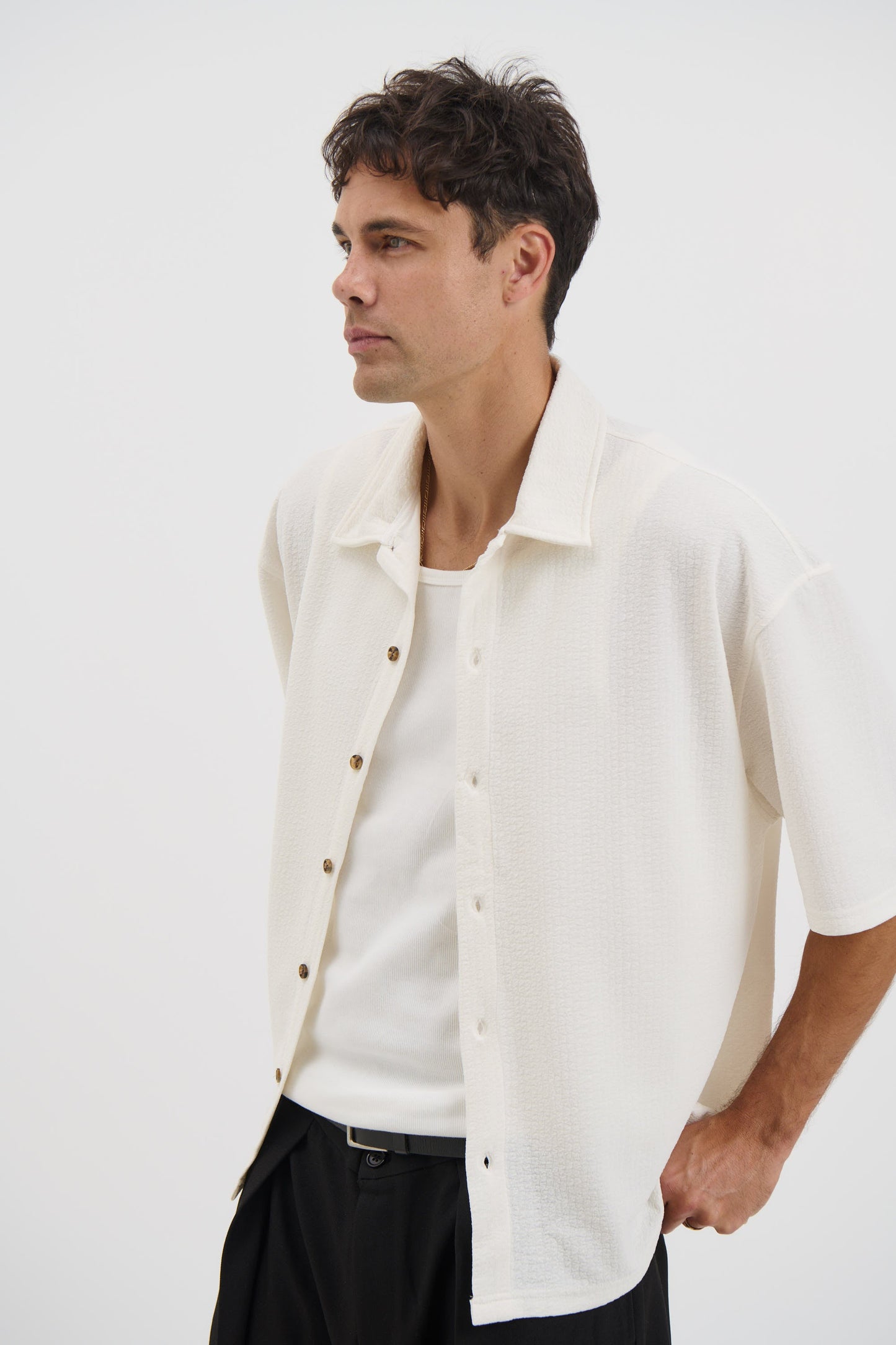 Lucas Drop Shirt Soft Texture White - FINAL SALE