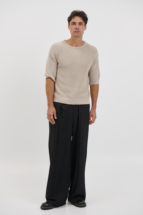 Drop Sleeve Knitted Tee Stone - FINAL SALE