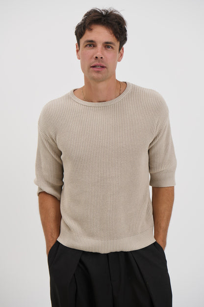 Drop Sleeve Knitted Tee Stone - FINAL SALE