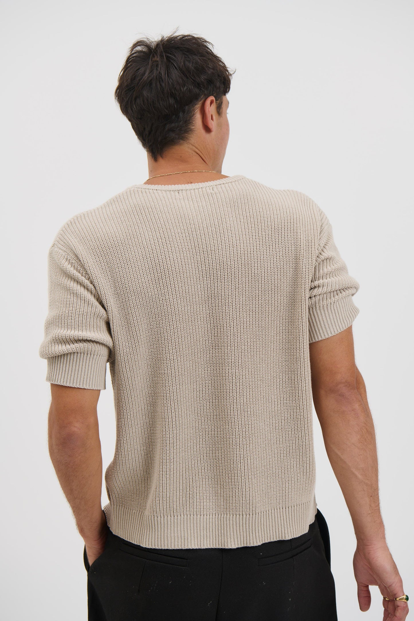 Drop Sleeve Knitted Tee Stone - FINAL SALE