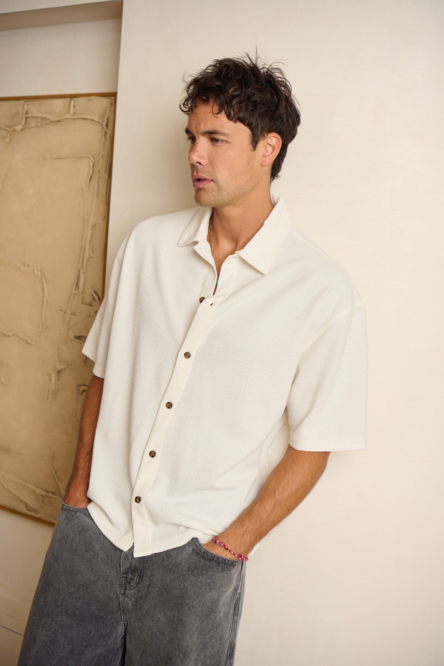 Lucas Drop Shirt Soft Texture White - FINAL SALE