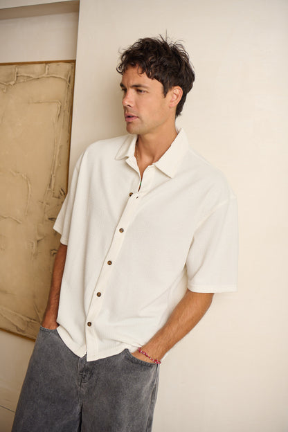 Lucas Drop Shirt Soft Texture White - FINAL SALE
