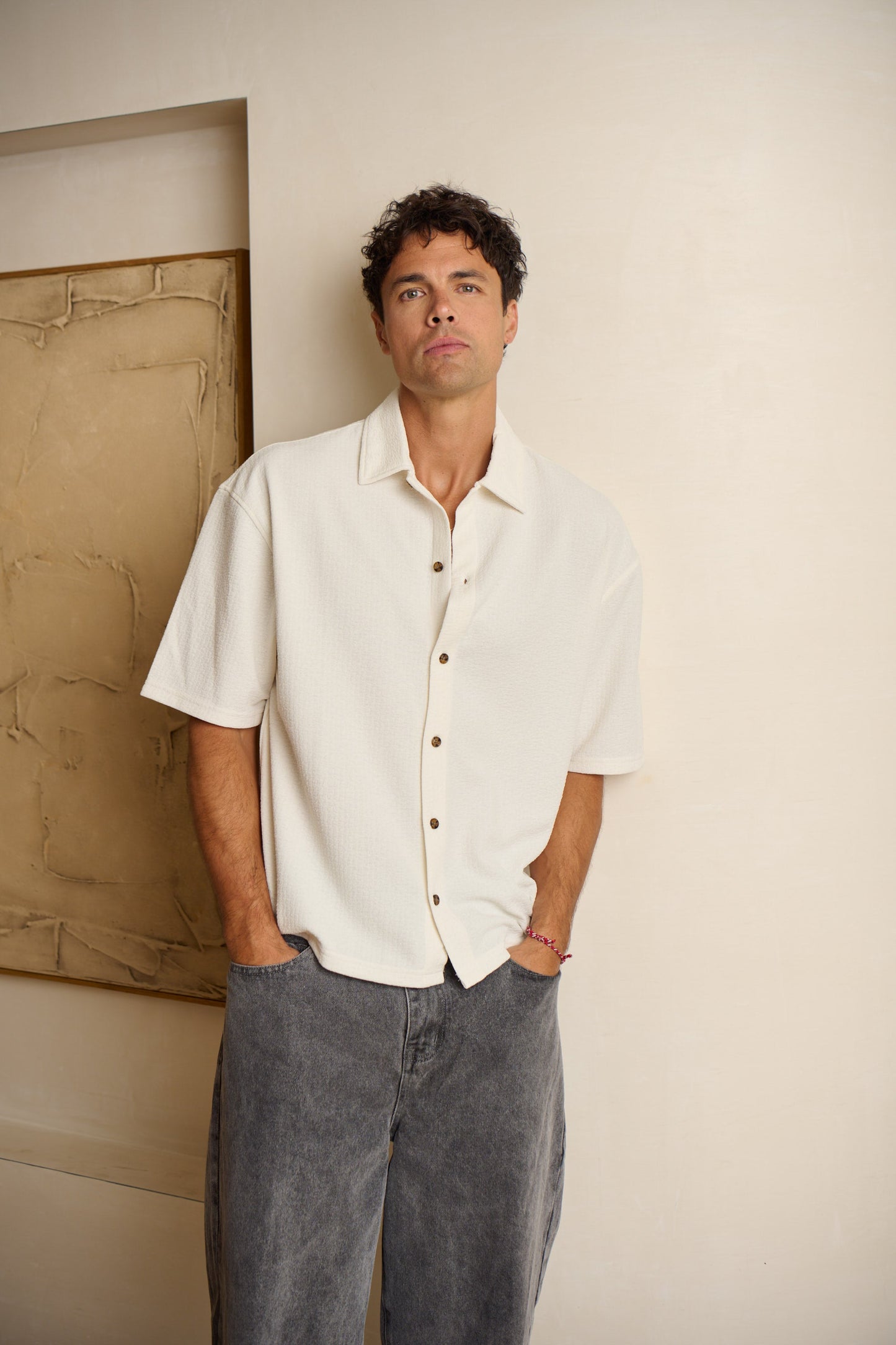 Lucas Drop Shirt Soft Texture White - FINAL SALE