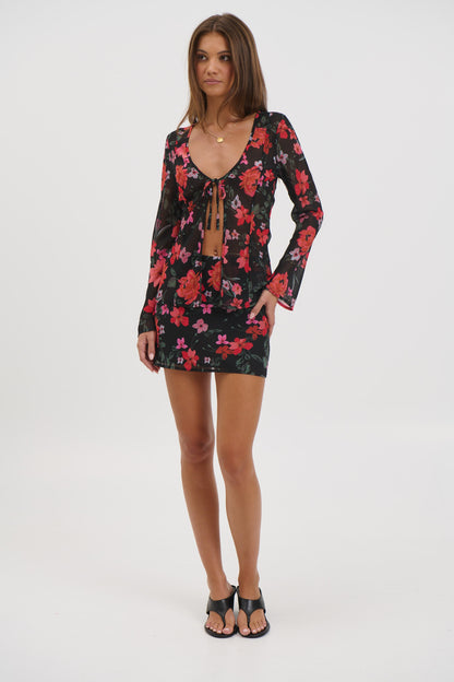Ingrid Mini Skirt Black Floral - FINAL SALE