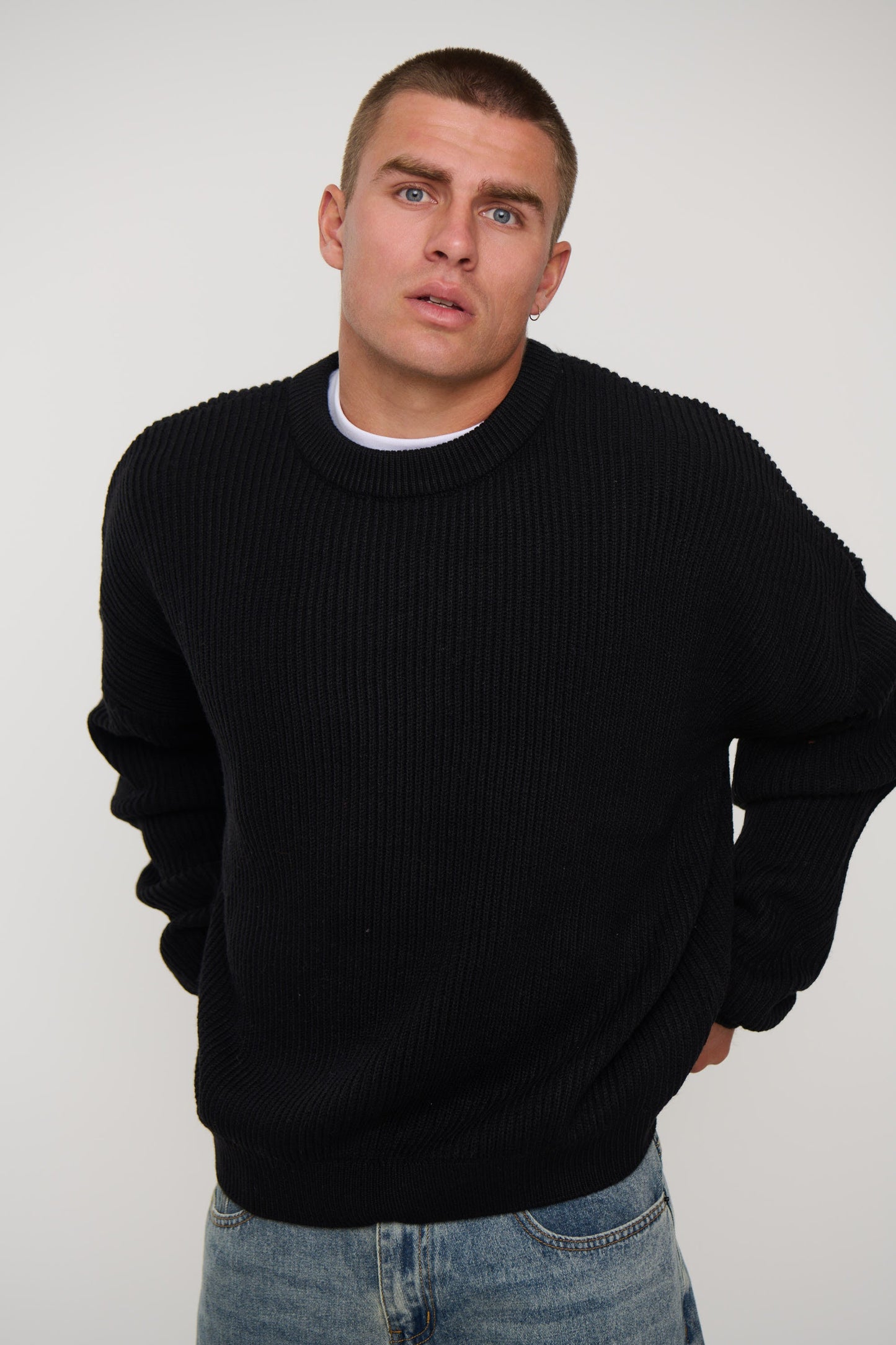 Drop Sleeve Heavy Knit Black