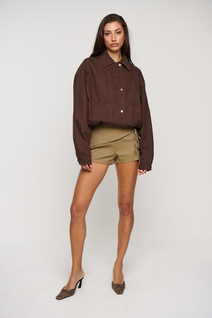 Jorja Denim Bomber Jacket Choc