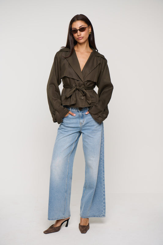 Lenore Cropped Trench Olive