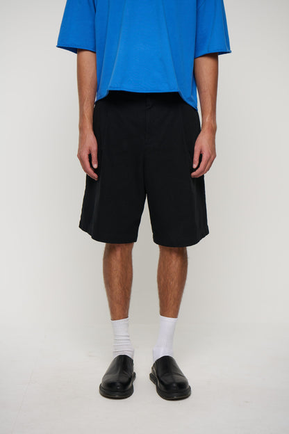 Baggy Cotton Pleat Short Black