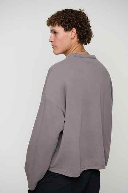Fleece Crop Henley Charcoal