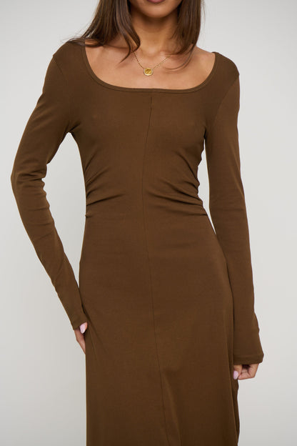 Alma Long Sleeve Dress Chocolate