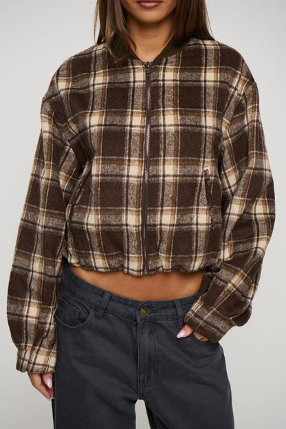 Clara Bomber Brown Check