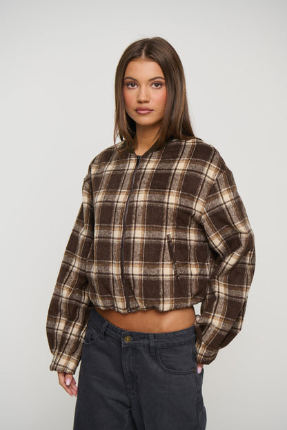 Clara Bomber Brown Check