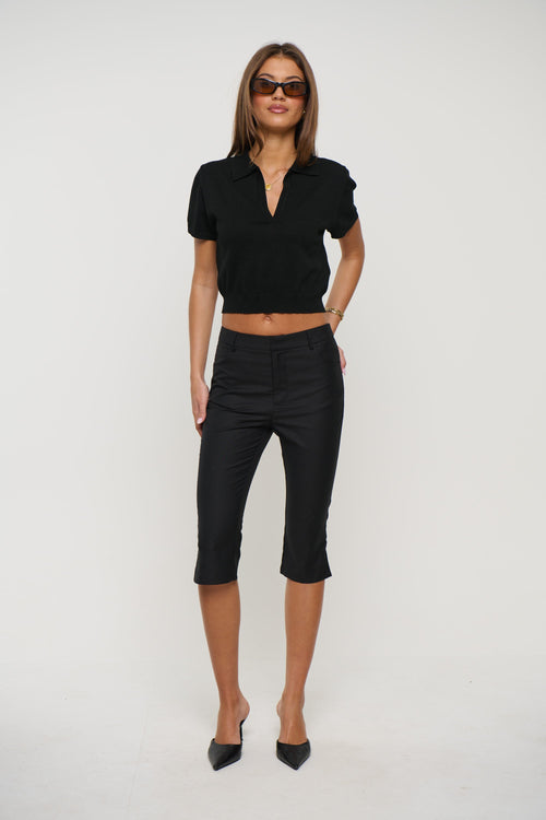 Lena Cropped Polo Black